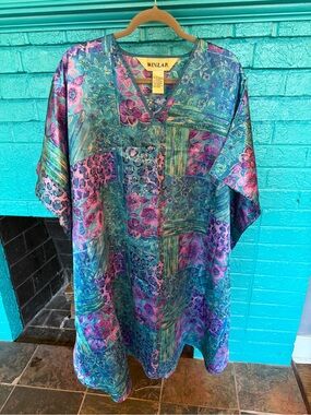 Winlar Kaftan Women’s Floral Patchwork in Teal & Purple- One Size